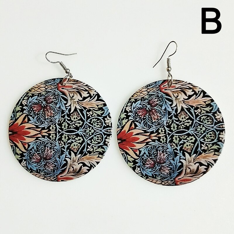 Afrykańskie kolczyki w stylu klasyczny drewniane kolczyki w stylu etnicznym kolczyki w stylu etnicznym tkanina wzór nadrukowany pętle na uszy dla damska biżuteria na prezent: B