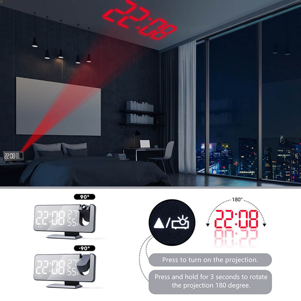Digitale Projectie Wekker Met Fm Radio Smart Home Slaapkamer Nachtkastmodus Projector Led Elektronische Desktop Wekkers