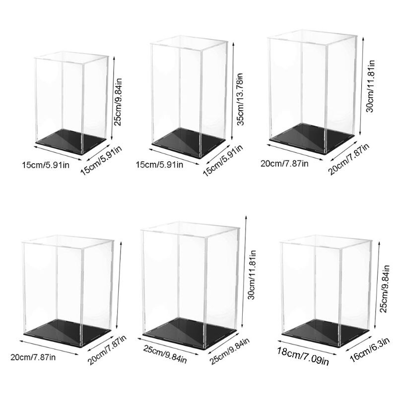 Black Base Clear Acrylic Display Case Dustproof Protection Model Toy Show Box Showcase for Action Figures Toys Collectibles