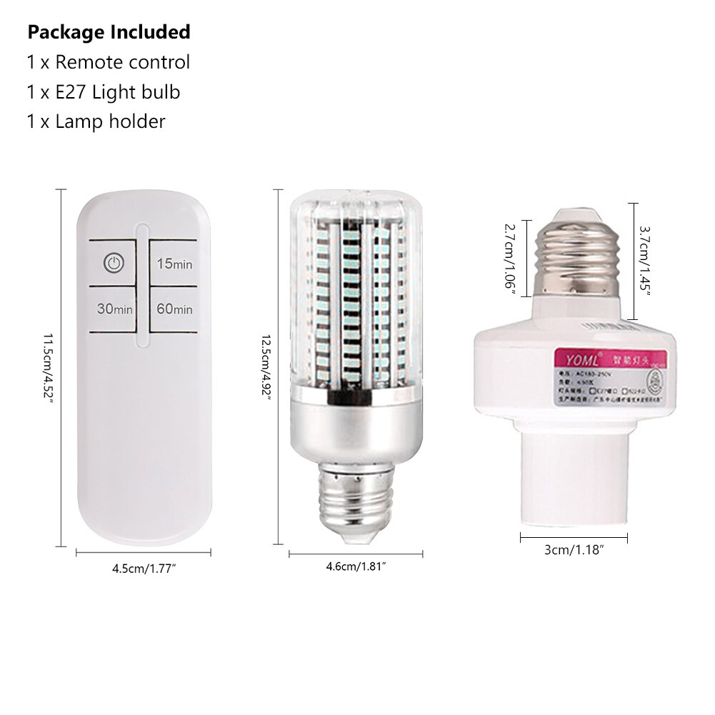 40w desinfisering ultrafiolett sterilisator bakteriedrepende lyspære for hjemmebaderomslampe uvc led 130 lysdioder 85-265v e27: Fjernkontroll med e27- lamper