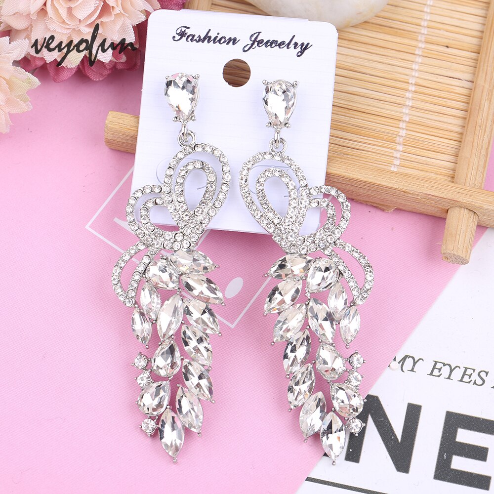 Veyofun Symmetrical Butterfly Hollow out Crystal Earrings Ethnic Dangle Earrings Jewelry for Women Brinco