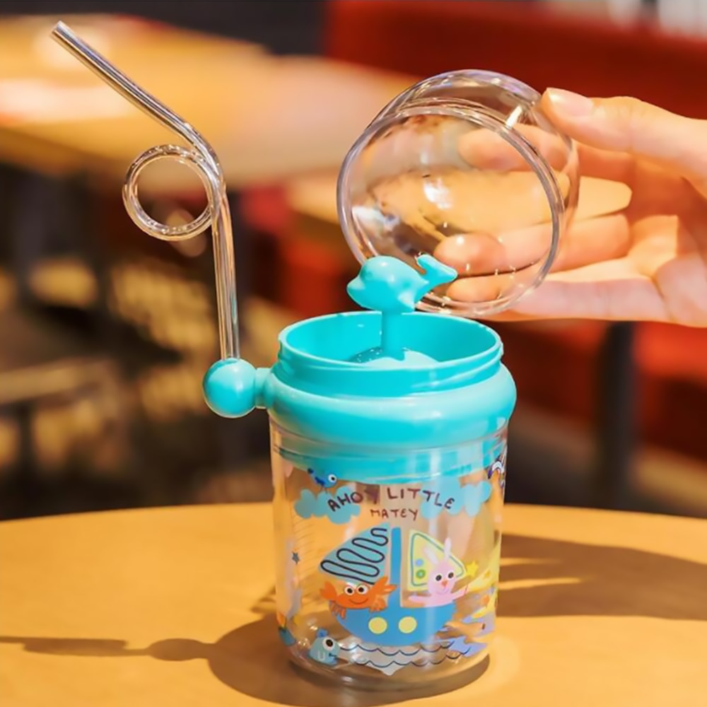 250ml børn vandspray kop tegneserie hval baby fodring kopper med halm vandflaske udendørs krus