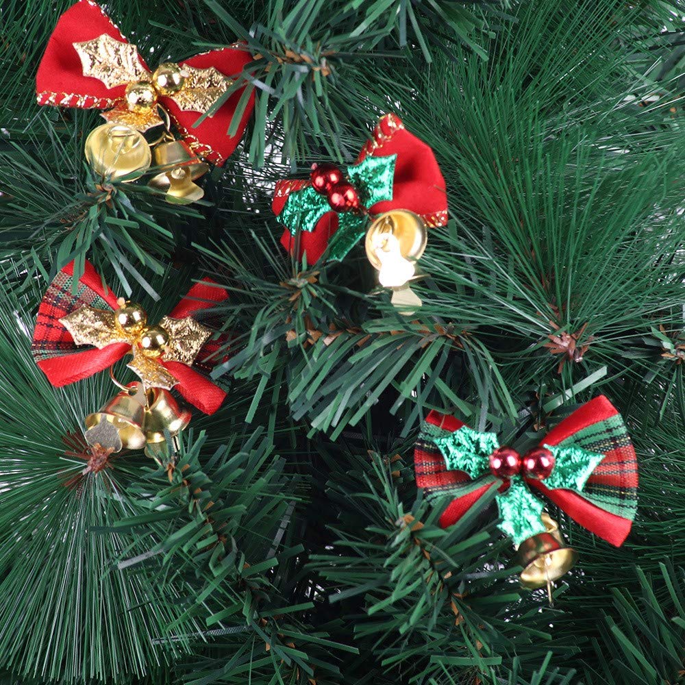 Christmas Tree Decorations - 20 Pack of Christmas Ribbon Bows with Iron Bells for Christmas Tree Ornaments Xmas Decoration