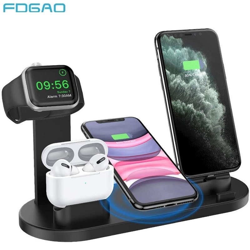 Fdgao 4 In 1 Qi Draadloze Oplader Opladen Dock Voor Iphone 11 Pro Xs Max Xr X 10W Snelle charging Stand Voor Apple Horloge Airpods Pro
