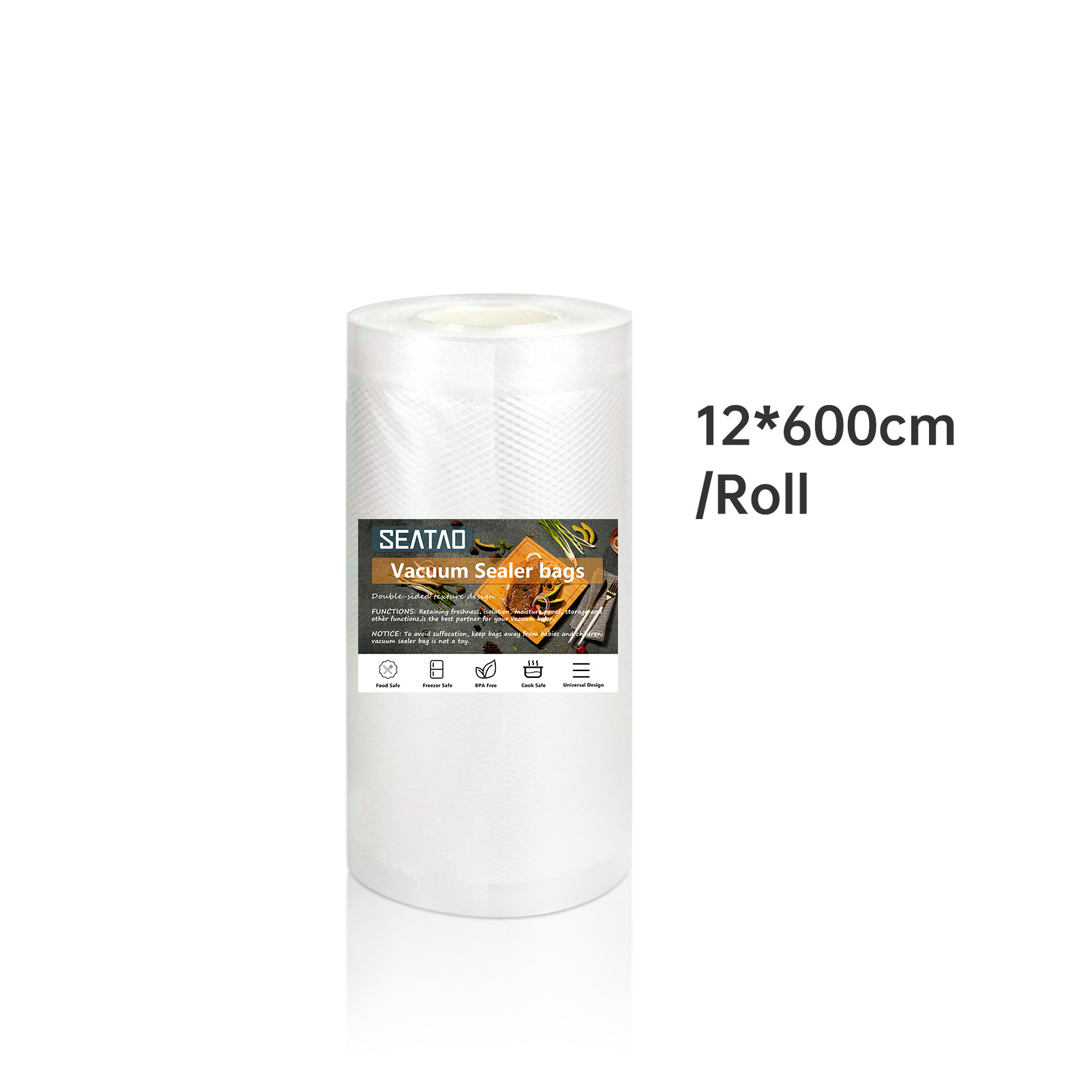 Worki próżniowe SEATAO do żywności Zgrzewarka próżniowa Żywność świeża, długa przechowywanie 12+15+20+25+28cm*600cm Rolki/partia worków do pakowania próżniowego: Black