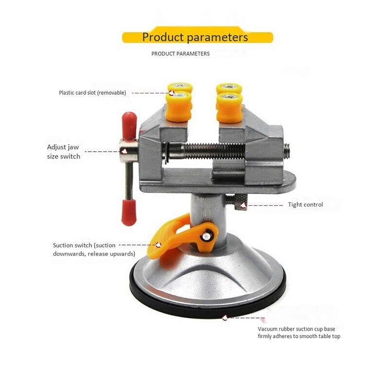 Table Vise Bench Vise Fixed Frame Sucker Clamp Adjustable Rotatable Aluminum Alloy Bench Screw for DIY Craft Mold Fixed Repair T