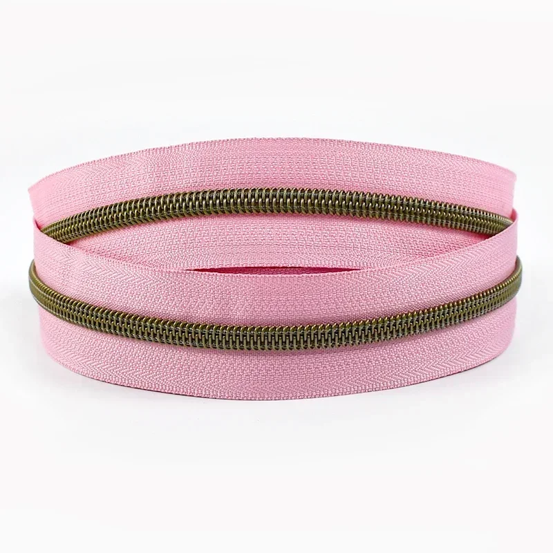 Cremallera de nailon con dientes de bronce, cinta colorida, cremalleras abiertas, Kit de reparación de ropa, accesorios de costura DIY, 5/10/20/30/50M, 5 #: Latón envejecido / Opción 7