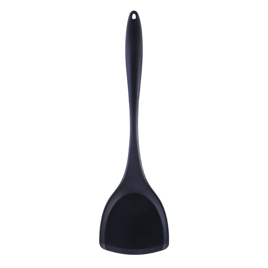 Espátula de silicona gruesa de mango largo, pala antiadherente para cocinar, accesorios de cocina, utensilio de protección: Negro