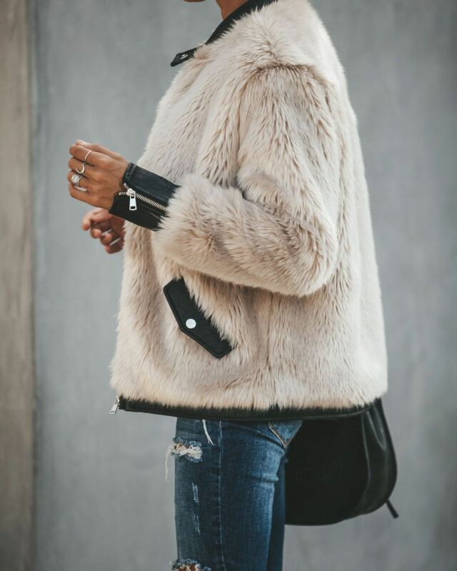 Women Warm Teddy Bear Fleece Leather Patchwork Pocket Long Sleeve Slim Jacket Zip Up Oversize Outwear Coats