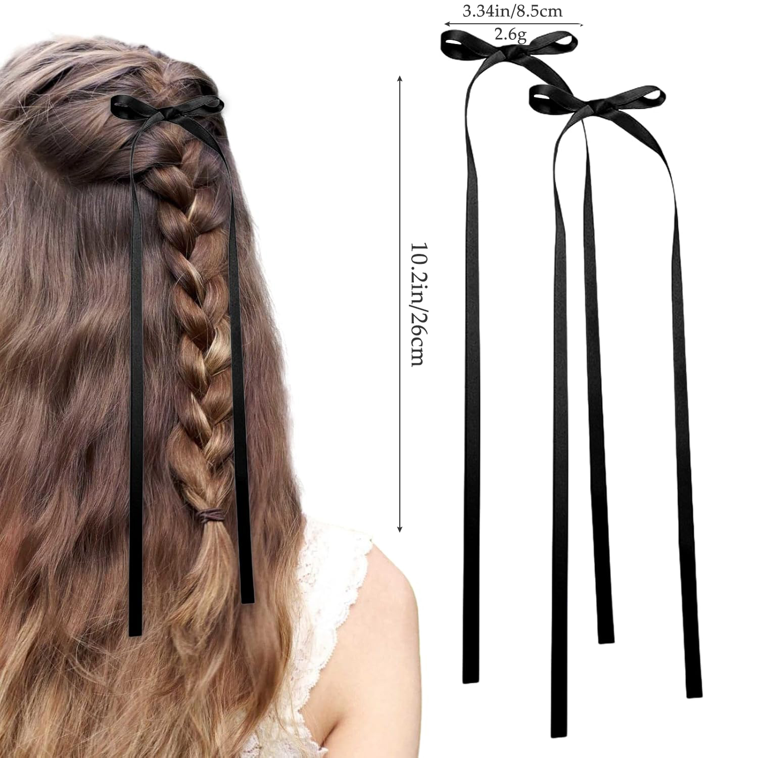Horquilla con lazo para el pelo para mujer y niña, 2 piezas, cinta para el pelo, pinzas para la cabeza, lazo blanco y negro, accesorios para el cabello femenino