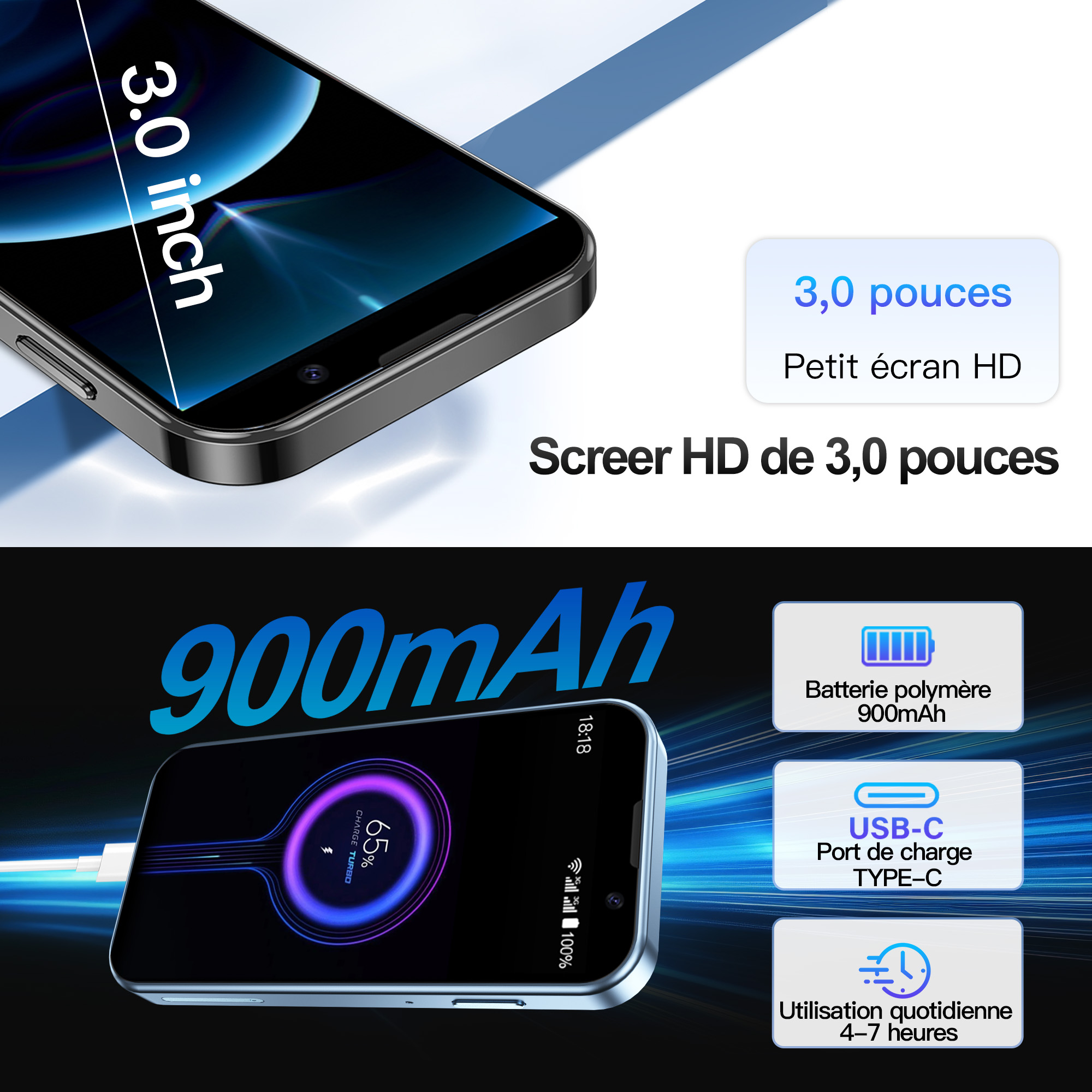 SERVO Mini Smartphone, Display HD da 3,0'', Telefono cellulare Android 9.0 2 GB + 16 GB Face Sblock GPS cellulare 3G, Smart Phone di piccole dimensioni