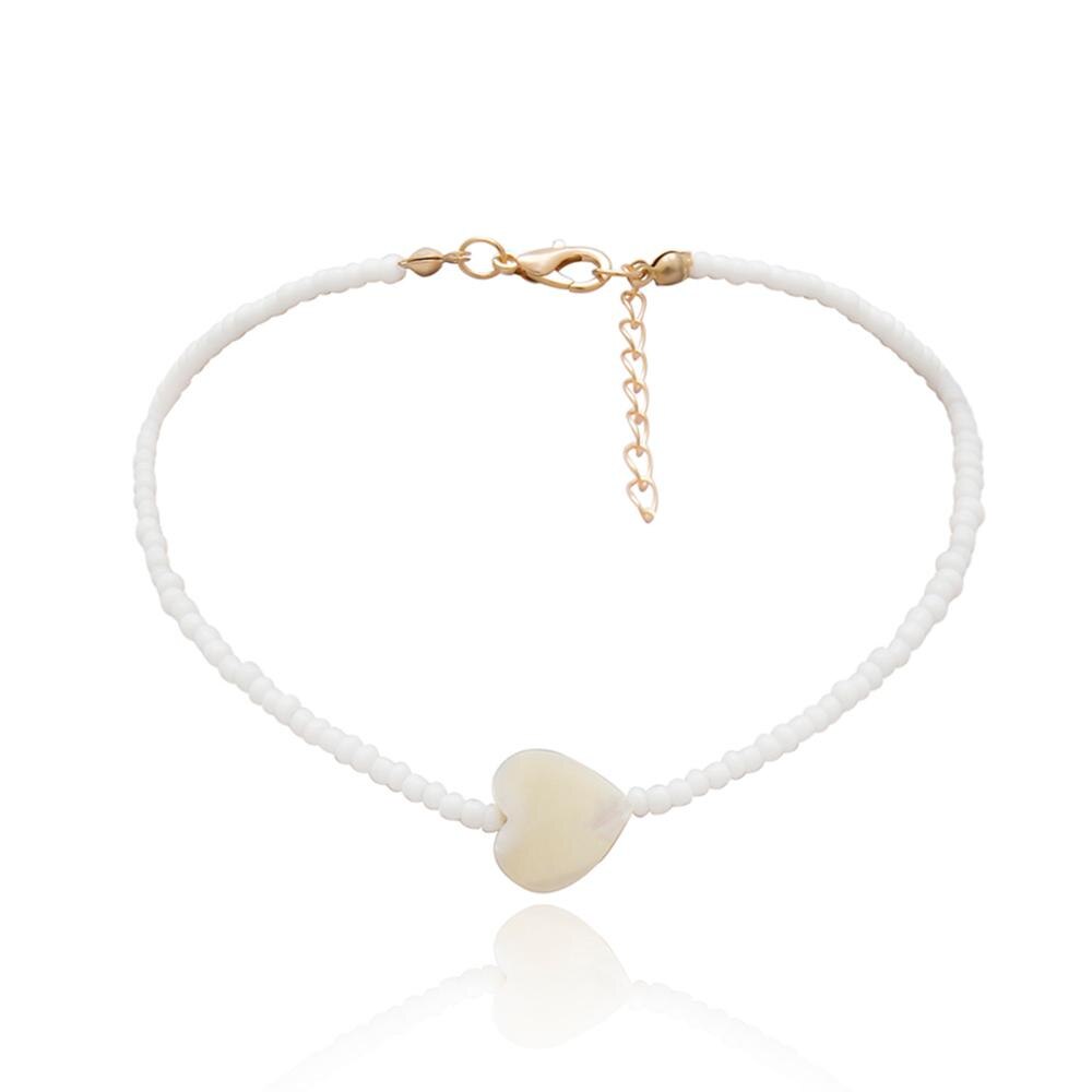 Ingemark Choker Necklace - Heart Pendant - Rice Beads & Shell Powder Chain for Women