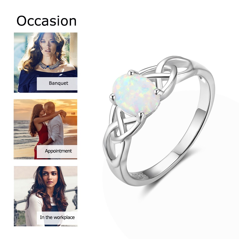 Kvinder smykker 925 sterling sølv ring med oval mælkeagtig opal sten bryllupsbånd romantisk stil (jewelora  ri102814)