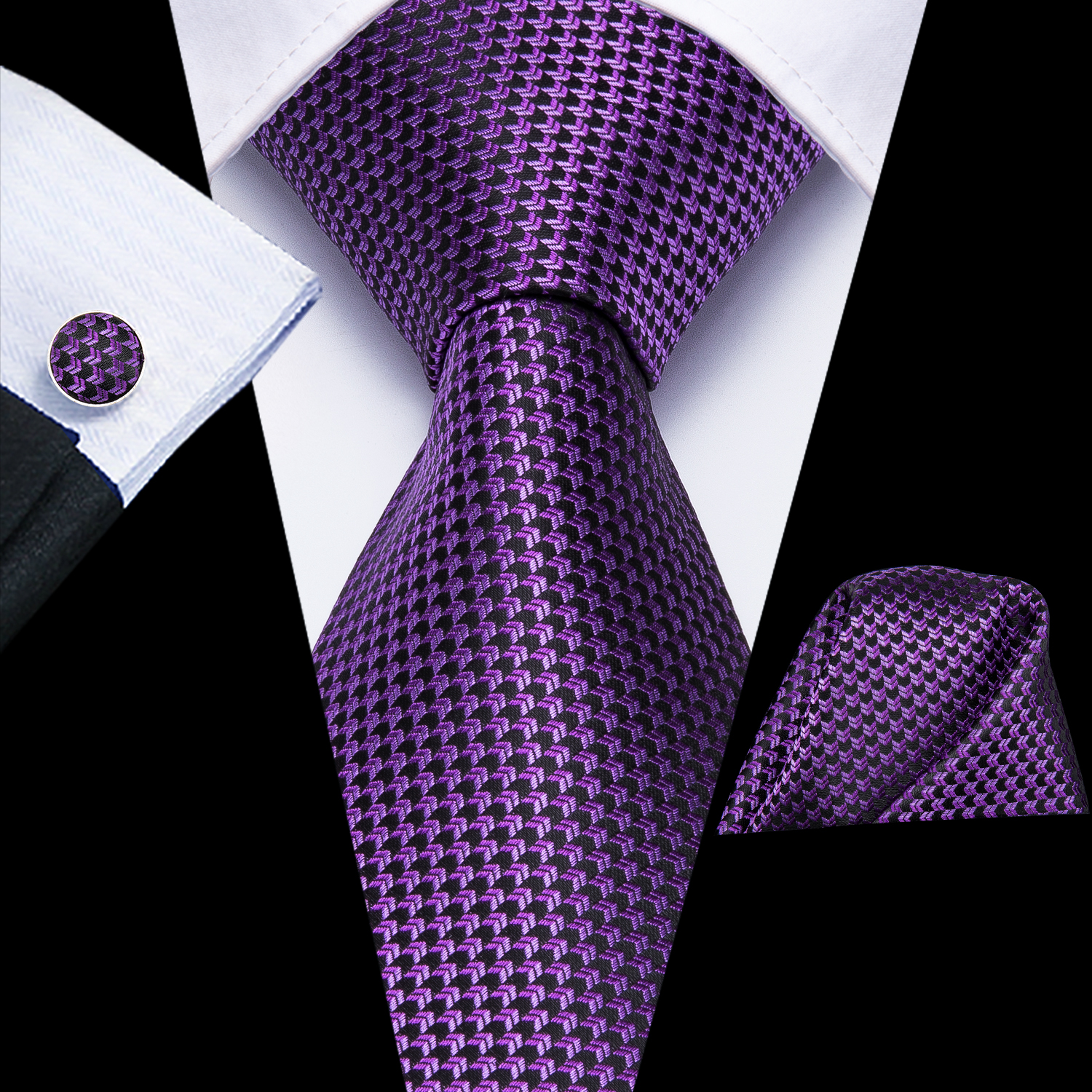 Hi-Tie-corbata de boda de seda de para hombre, color azul pavo real, gemelos, , conjunto de corbata de para de negocios: Verde esmeralda