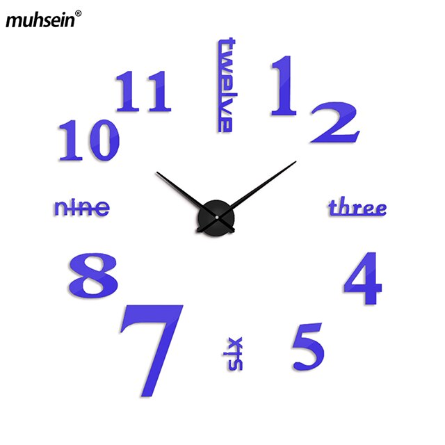 Muhsein gør-det-selv boligindretning vægur akryl spejl wallsticker ur ejendommeligt digitalt mute urværk: Blå / 47 tommer