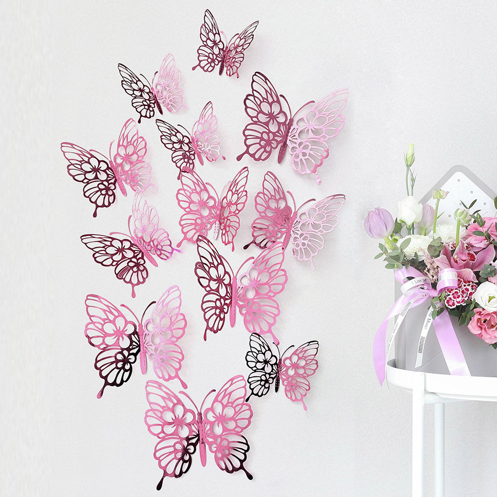12 Pcs Gold 3D Hollow Butterfly Wall Sticker For Wedding Decoration Decals Living Room Home Decor Butterflies Garden Stickers: Blue