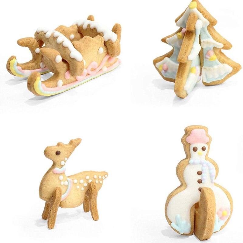 8 Pcs 3D Kerst Cookie Cutters Set Cookie Cutters Cookie Biscuit Cutter Set Sneeuwpop Kerstboom Rendier Slee Voor