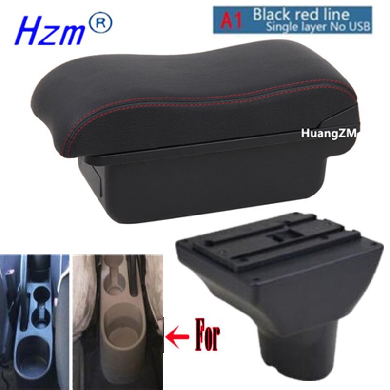 For Hyundai I20 Armrest Interior Parts special Retrofit parts Car Armrest Center Storage box with USB LED light Curved surface: A1 red line No USB