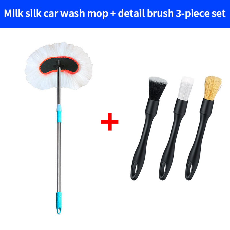 Carwash Dweil Melk Zijde Carwash Borstel Lange Steel Dweil Lange Paal Wax Dweil Waterborstel Auto Reinigingsgereedschap Lap Telescopische Borstel: YELLOW