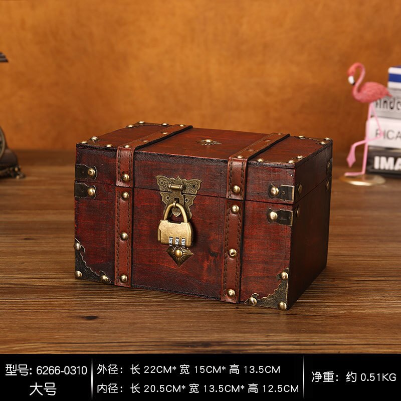 European Retro Wooden Storage Box Square Jewelry Planner Box Props Storage Crafts Desk Accessories Organizer Storage Stationery: Large with retro thr