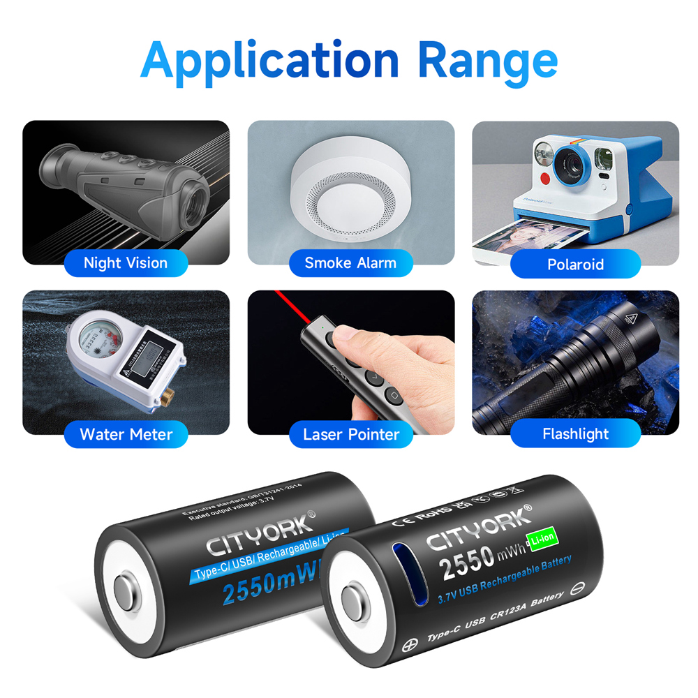 CITTORK 100% capacidad 3,7 V CR123 CR123A batería recargable tipo C carga USB RCR123 16340 16350 baterías de iones de litio
