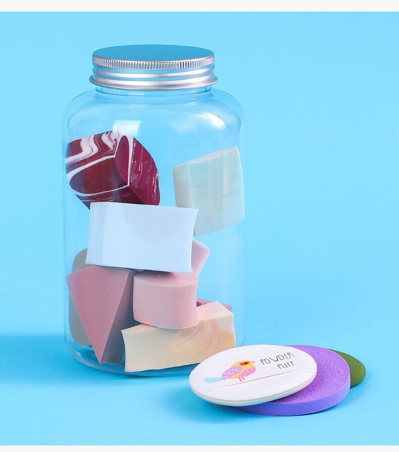 Kleine waaiervormige snoeppuff blik niet-kaart poeder make-up make-up ei 12 stuks fles make-up ei puff combinatie