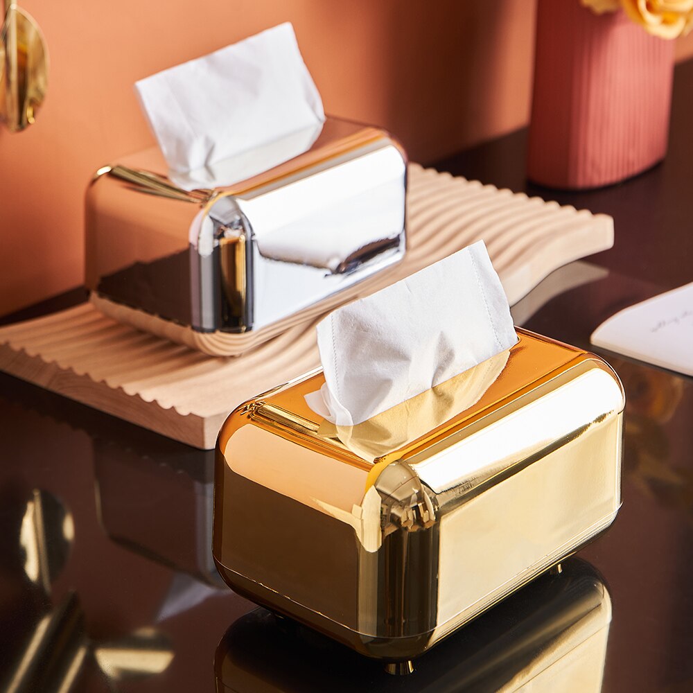 Porte-serviettes en papier doré, boîte à mouchoirs de cuisine, organisateur d'ornement artisanal, porte-serviettes de bureau