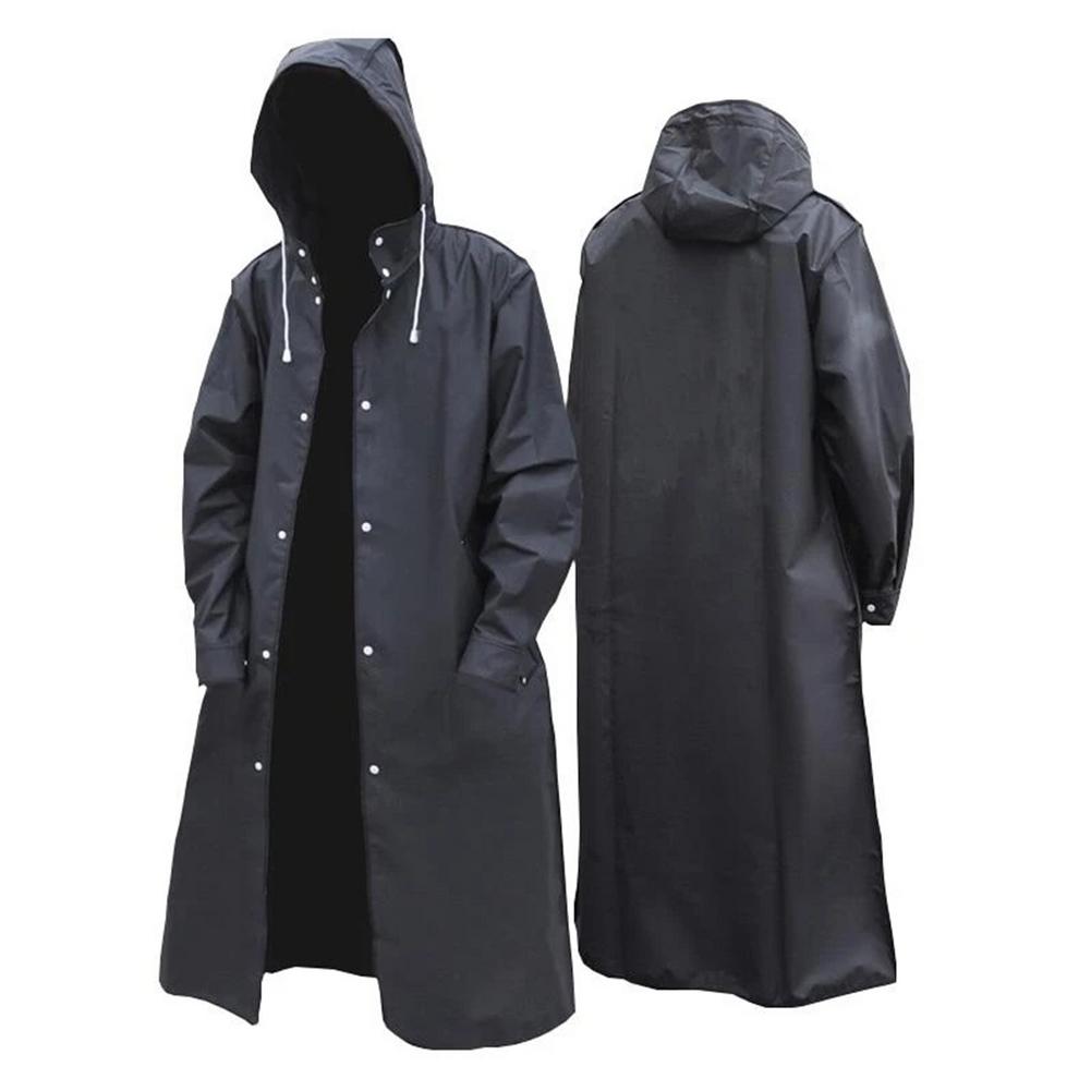 Black Adult Waterproof Raincoat Hooded EVA Long Men Women Raincoat for Travel Fishing Climbing Cycling