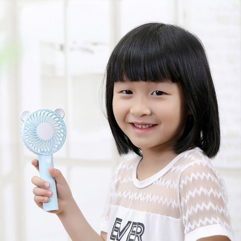 1200mA Cute Bear Cartoon Handheld USB Rechargeable Fan With LED Light Cooler Portable 3 Speed Adjustable Desktop Cooling Fan 5V