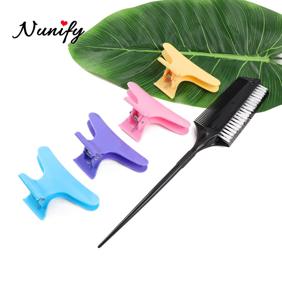 Nunify 4Pcs Plastic Krab Haar Clips En 1 Pc Haarverf Kam Thuis Diy Essentiële Tool Kappers Bakken Olie kam Met Borstel