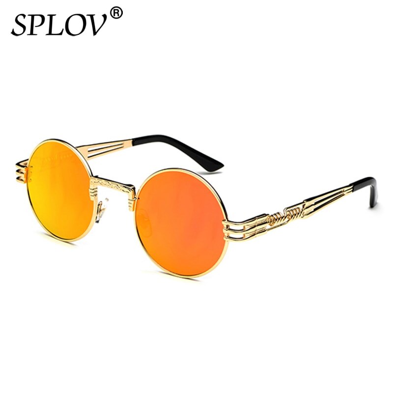 SPLOV Retro Steampunk Round Metal Sunglasses for Men and Women Double Spring Leg Colorful Eyewear UV400: N9 Gold Red