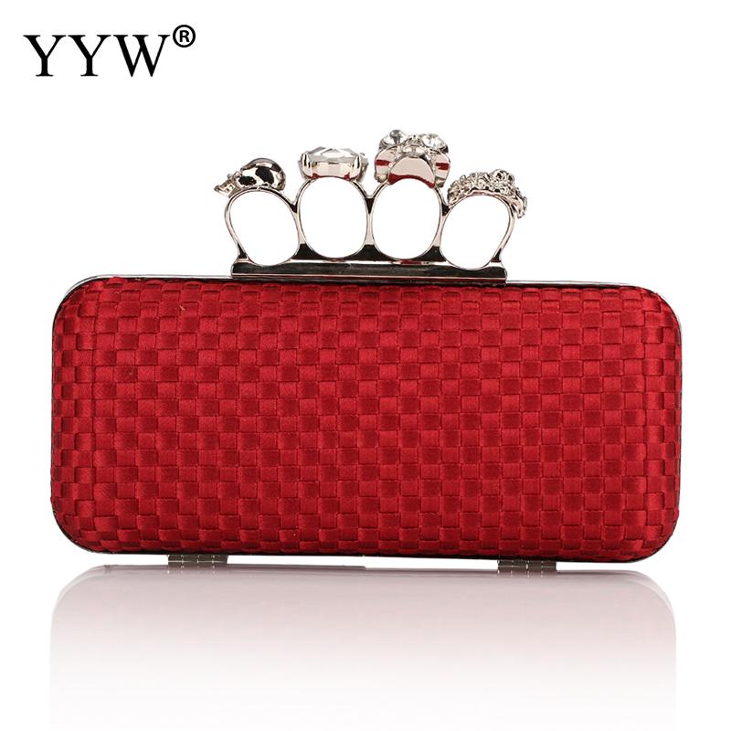 Red Rhinestone Clutch Bag Portable Bag Evening Ring Bag Rectangle Clutches Wedding Party Gold: red 3658