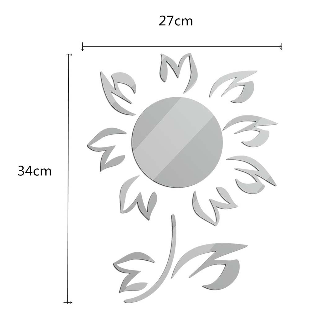 3D Sunflower Shape Mirror Stickers Silver Acrylic Room Background Home Decoration Self-Adhesive Art Spiegel Stickers