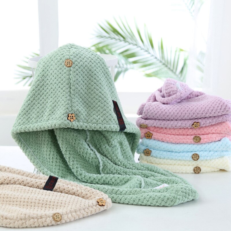 Toalla para el cabello con botón, turbante de microfibra para secado rápido, gorro de cabello seco para adultos, Toalla de baño para después de la ducha para niña, cabello largo, 1 ud.
