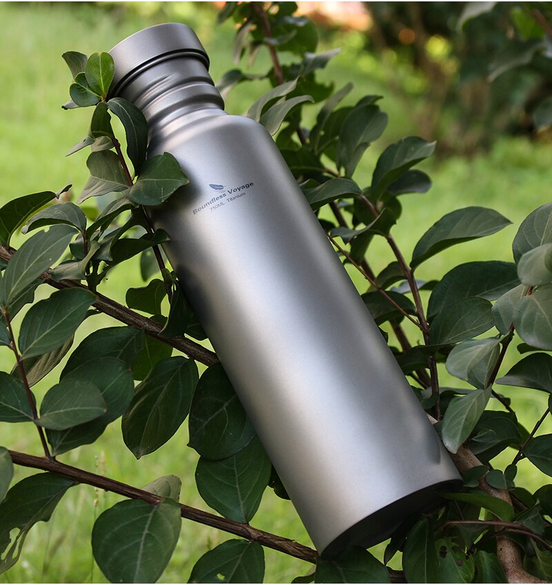 Boundless Voyage 750ml Titanium Sports Bottle with Hanging Lid 420ml Tea Cup Outdoor Camping Cycling Wide-mouth Water Bottle Mug