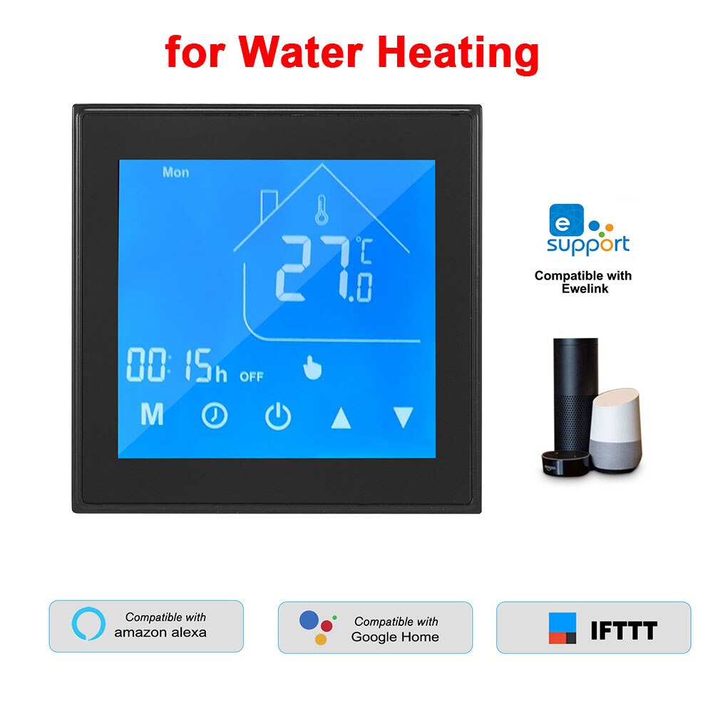 Termostato inteligente con WiFi, controlador de temperatura, pantalla LCD programable por semana para caldera de agua/Gas, Ewelink, para Alexa y Google Home: Black Water Heating