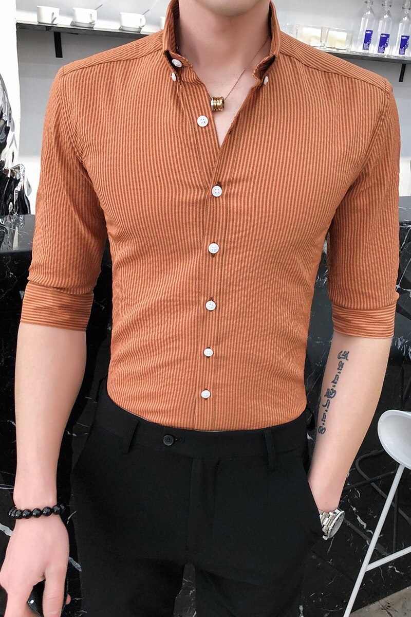 Smarte skjorter til mænd forår sommer klassisk business arbejdsskjorte herre halværmet slim fit afslappet bluse herretøj 3xl