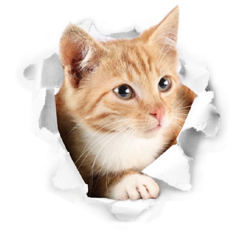 Pegatinas de vinilo 3D para el baño de gatos, vinilo impermeable con de Gato Azul encantador para la pared del baño: 06