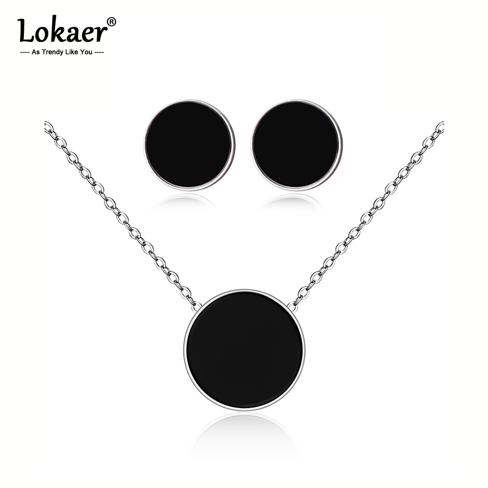 Lokaer Trendy Preto Acrílico Gargantilha Colares Pulseiras Brincos Do Parafuso Prisioneiro de Aço Inoxidável Conjuntos de Jóias de Casamento Para As Mulheres SE001P