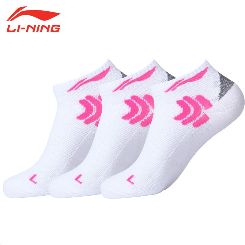 Li-ning Breathable Female Badminton Socks Cotton Low Help Anti-slippery Socks Pattern Motion Socks AWSK166 L1028LNOLB