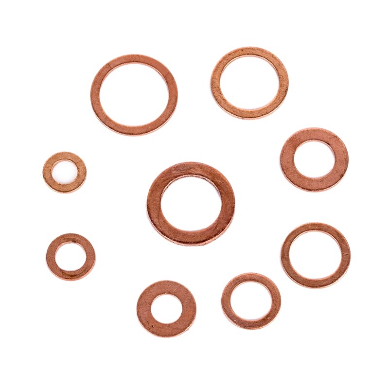 200Pcs 9 Sizes Copper Washer Gasket Set Flat Ring Seal Assortment Kit M5-M14 CAO