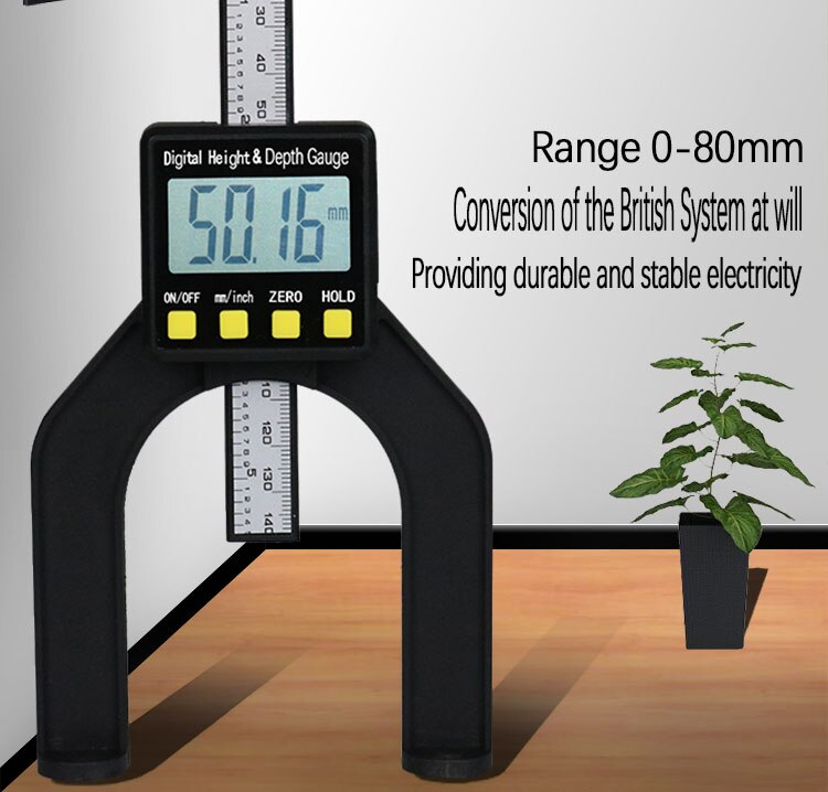 Digital Depth Caliper Height Gauge Digital Tread Depth Gauge LCD Magnetic Self Standing Aperture 0-80mm
