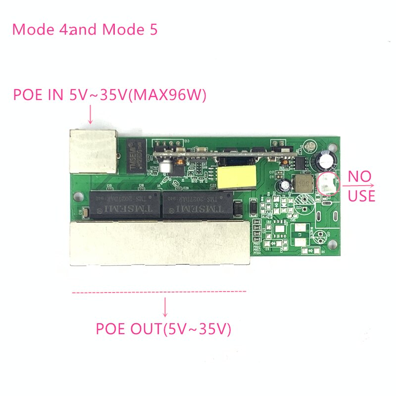 Reverse power Buck POE switch POE IN/OUT5V/12V/24V 90W/5=315W 100mbps 802.3AT 45+78- DC5V~35V long distance series Force POE: 5-30VIN-5-30VOUT(4-5