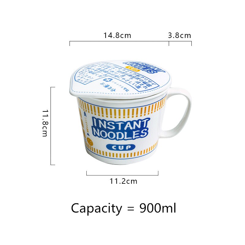 Instant Noodle Kom Keramische Kommen Met Deksel Creatieve Havermout Cups Met Handvat Japanse Ramen Noodle Kom Keuken Accessoires: Blue-L