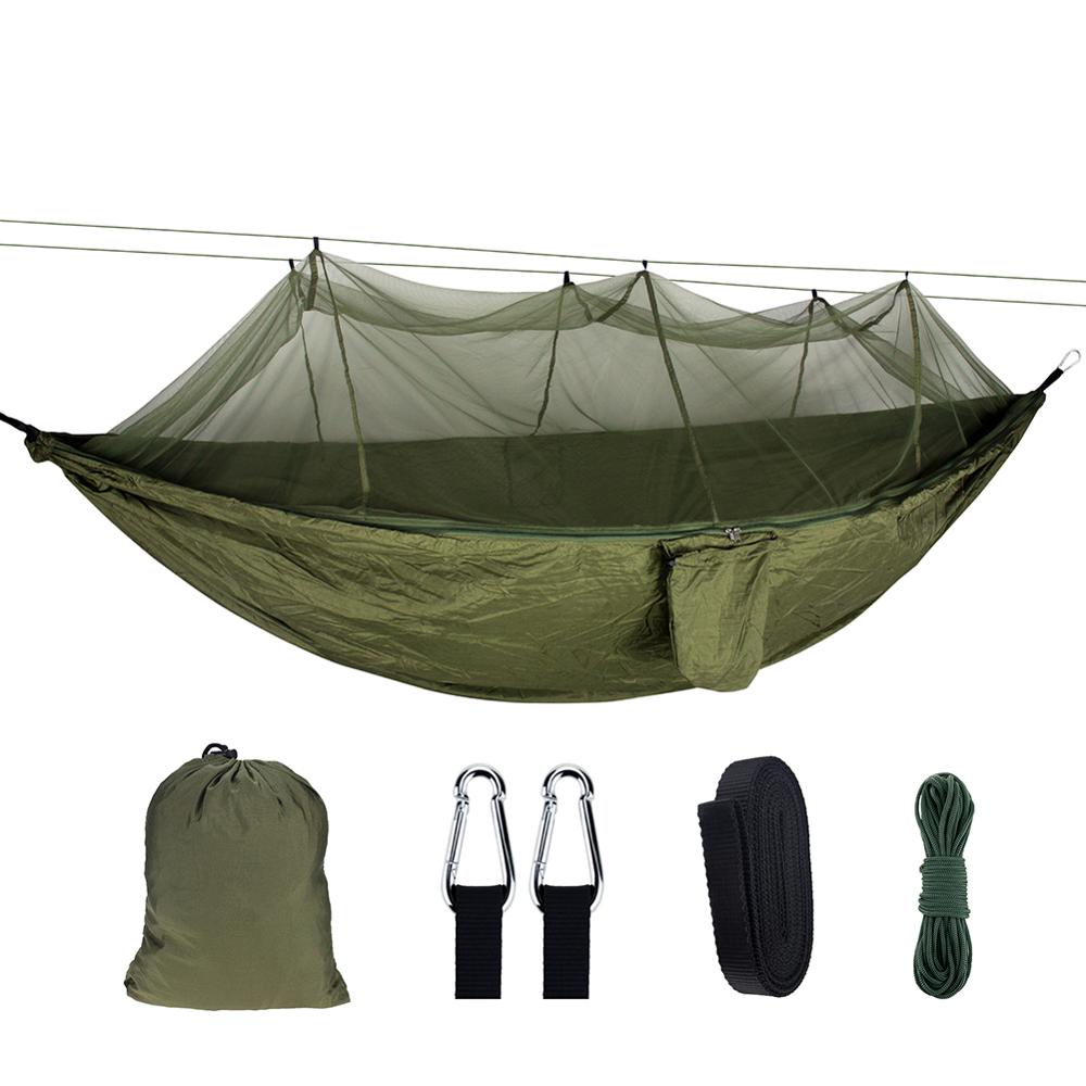 Hängmatta med myggnät resehängmatta nylon för vuxencamping utomhushängande svängsäng bärbar campingtält sovsäng