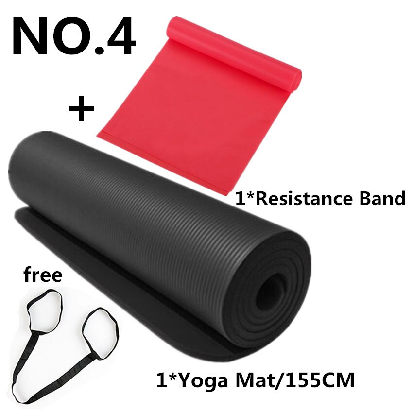 10 millimetri NBR Zerbino Con La Fascia di Resistenza di Forma Fisica di Yoga Pilates Zerbino 183X61cm Non-slip Pad di Spessore Per Palestra All'aperto esercizio di Fitness: Black 155cm