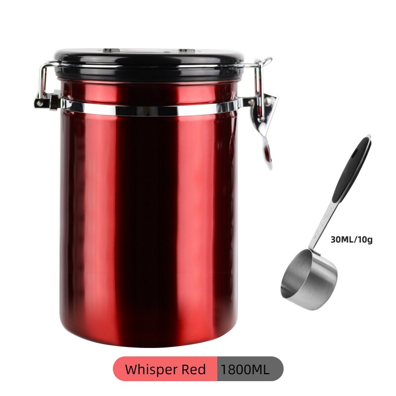 Stainless Steel Coffee Bean Sealed Tank Coffee Storage Tank With Exhaust Valve Dried Fruit Sealed Box Black 800Ml: Red 1800ML