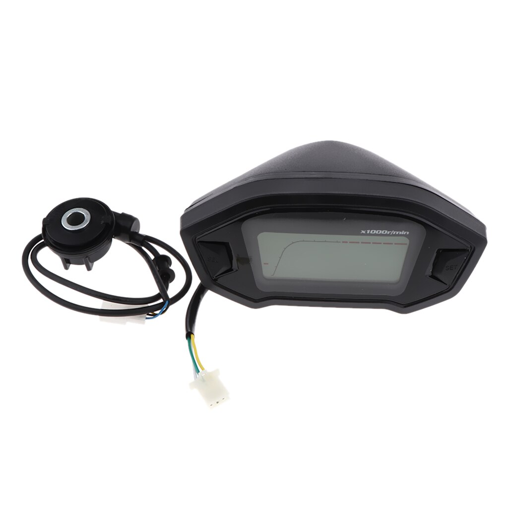 Universal 7 Backlight LCD Display Motorcycle Digital Speedometer Odometer Tachometer 14000 RPM 199 KMH MPH