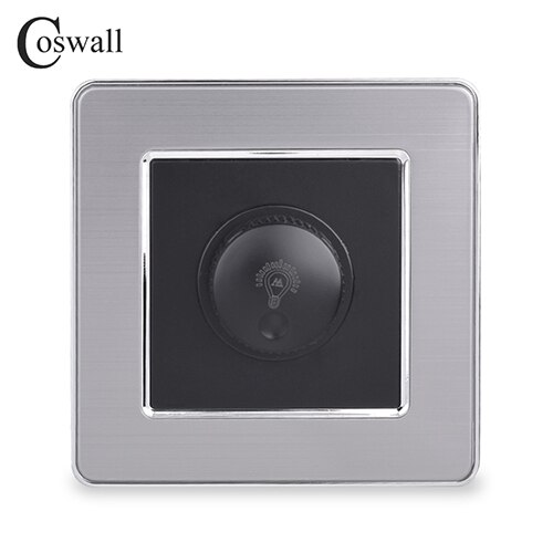 Coswall lampe dimmer scr regulator kun for led lys rustfritt stål panel vegglys bryter 16a 15 ~ 300w lysstyrke justerbar: Svart
