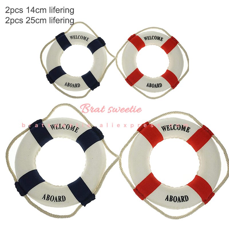 Houten Wiel Boot Steering Roer Anker Mediterrane Ornament Nautische Thema Verjaardagsfeestje Decoraties Kids Levert: 4pc lifering